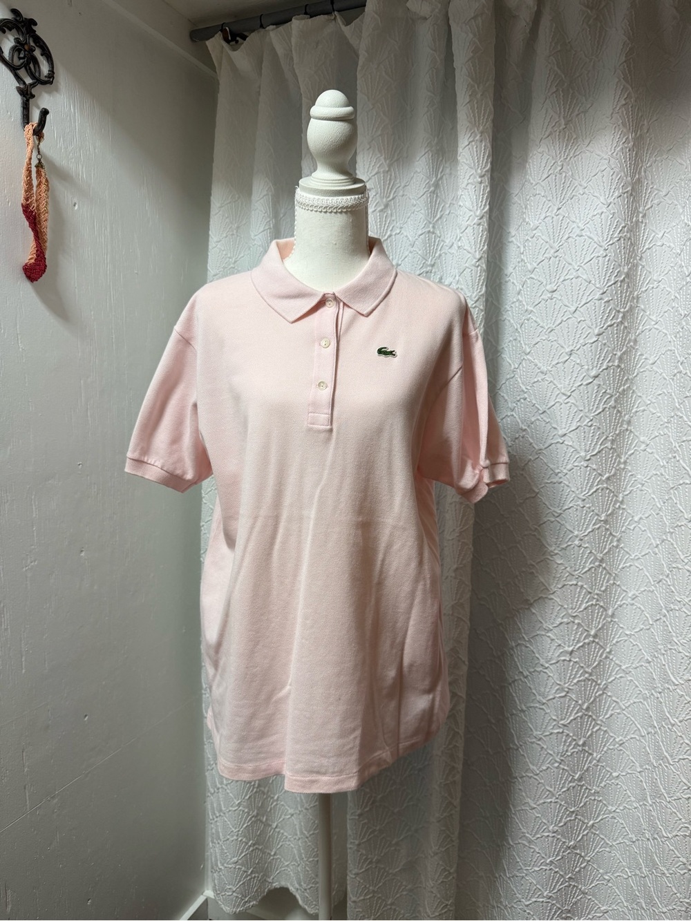 Lacoste Polo Shirt in Soft Pink with Green Crocodile Logo